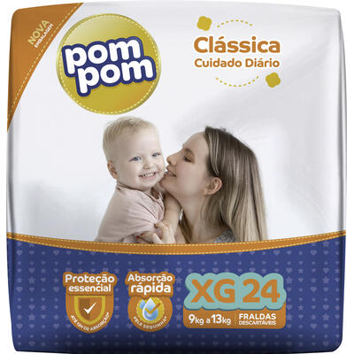 Fralda Descartável Pom Pom Clássica Econômica XG 24 un