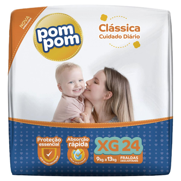 Fralda Descartável Pom Pom Clássica Econômica XG 24 un