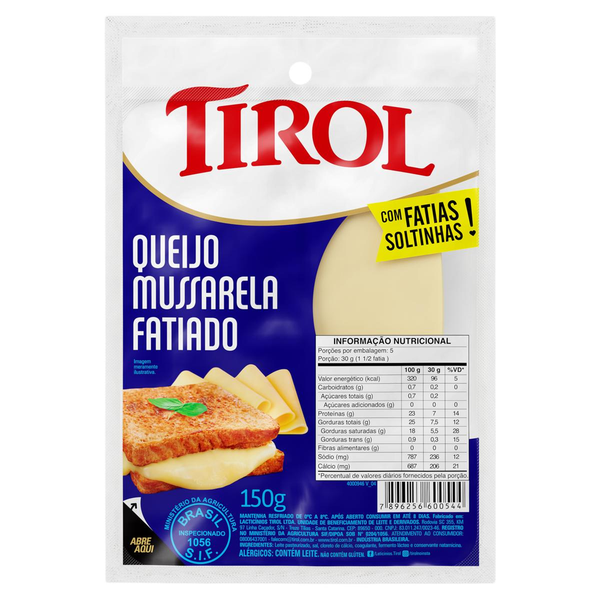 Queijo Tirol 150g - Mussarela - Fatiado