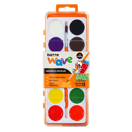 Conjunto Bazze Wave Aquarela Com Pincel E Tintas Com 13 Peças