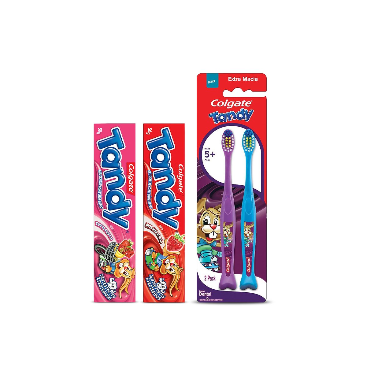 Kit Escova Dental Colgate Kids Tandy 2 unid + Creme Dental Colgate Tandy Morango 50g + Creme Dental Colgate Tandy Tutti Frutti 50g