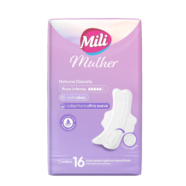 Absorvente Mili Com 16 Absorventes - Noturno - Discreto - Com Abas