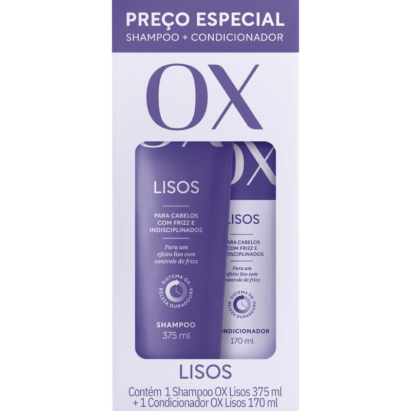 Kit Shampoo 375ml + Condicionador 170ml OX Cosméticos Lisos
