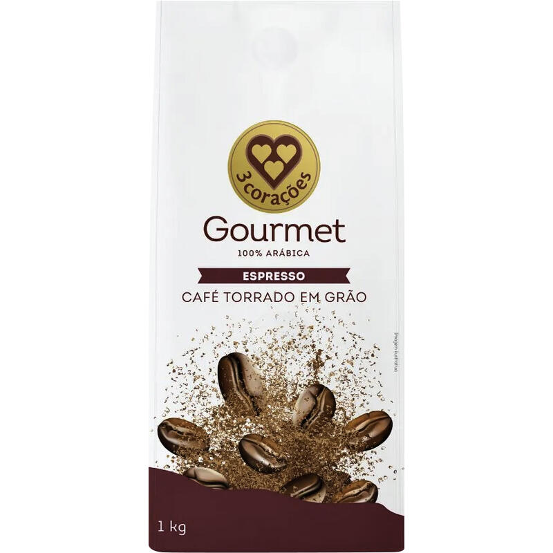 Café Torrado em Grãos Espresso 3 Corações Gourmet Pacote 1kg