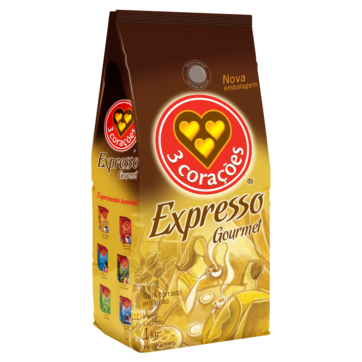 Café Torrado em Grãos Espresso 3 Corações Gourmet Pacote 1kg
