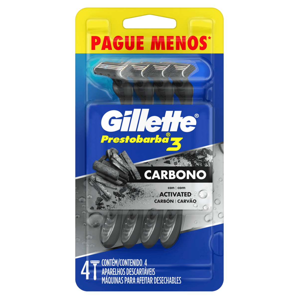 Aparelho Descartável para Barbear Gillette Prestobarba3 Carbono 4 Unidades Pague Menos
