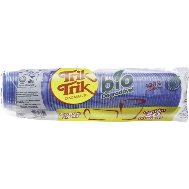 Copo Descartável Biodegradável Trik Trik Azul 200ml 50un
