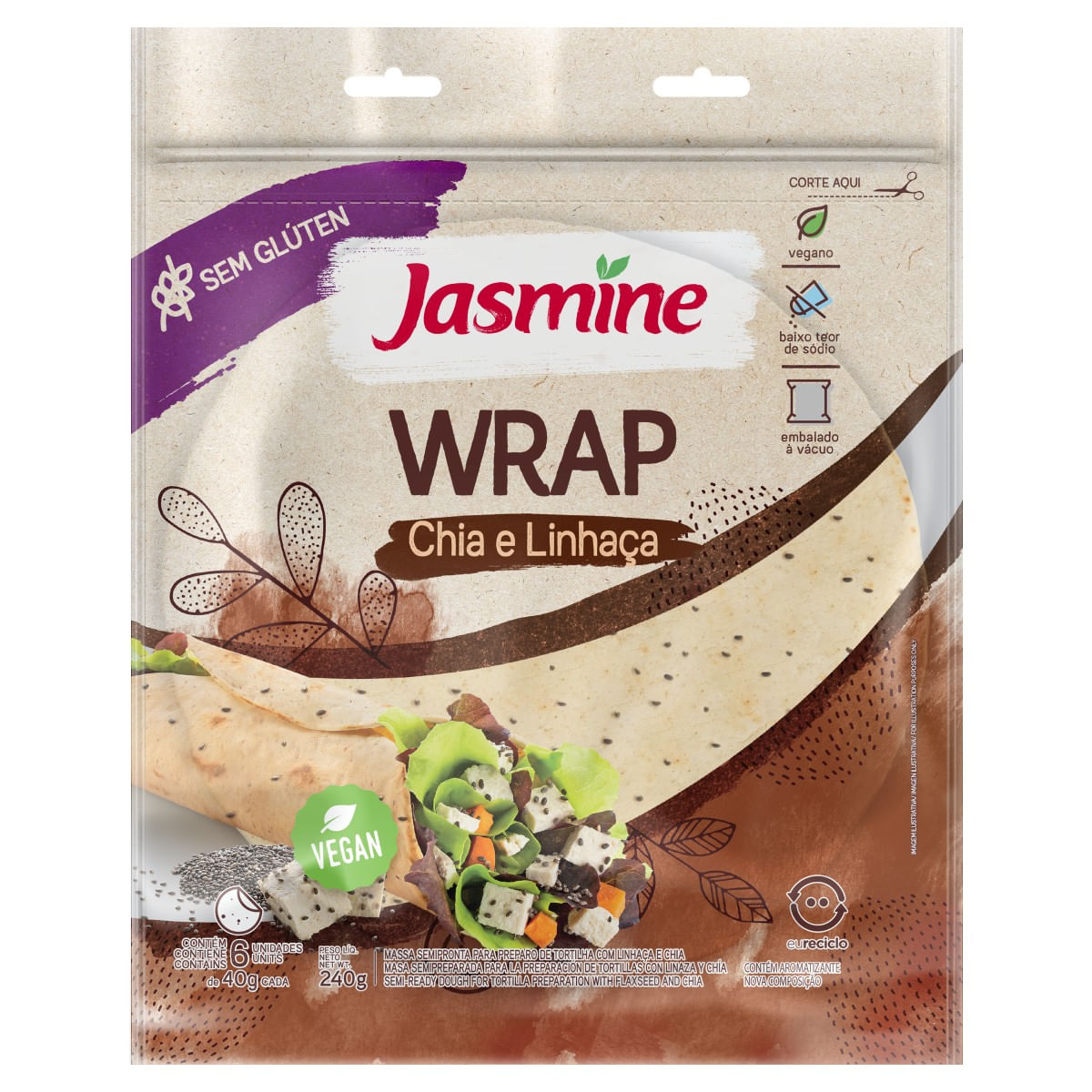 Wrap Chia E Linhaça JASMINE Sem Glúten 240G