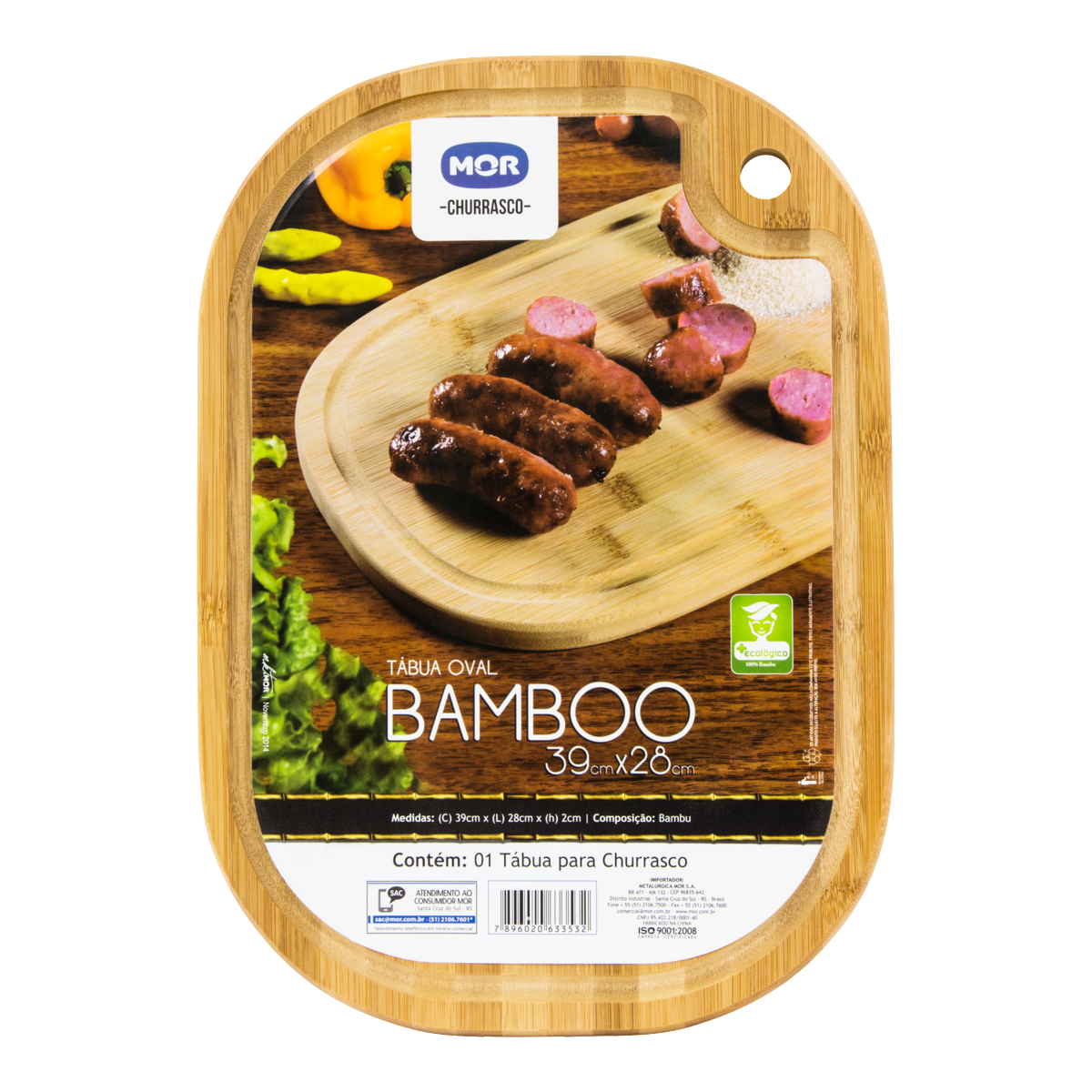 Tábua para Churrasco Bamboo Oval Mor 39cm x 28cm x 2cm
