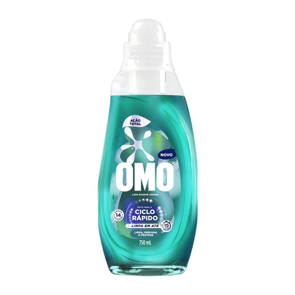 Lava-Roupas Líquido Omo Ciclo Rápido Ação Total Frasco 750ml