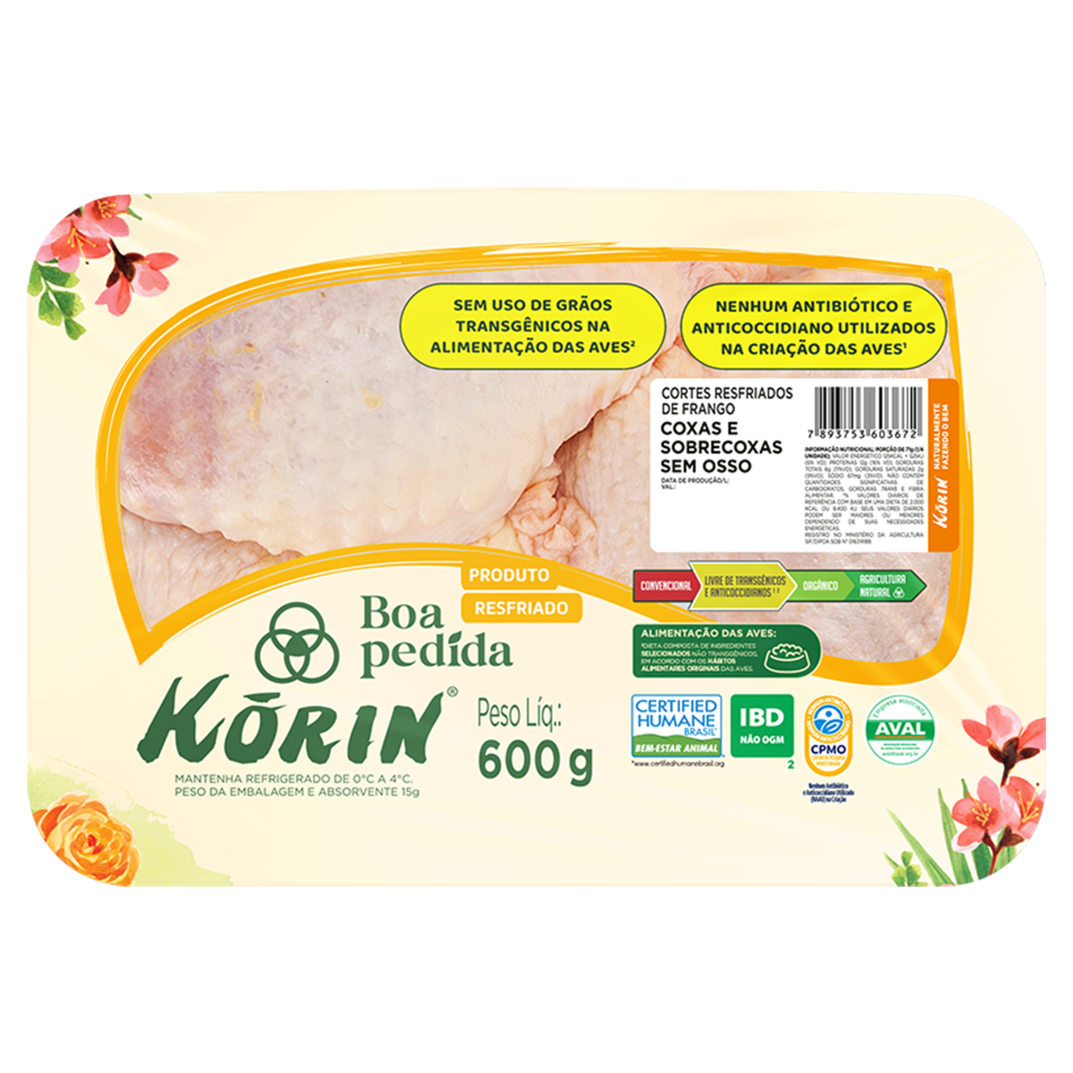 Coxa com Sobrecoxa de Frango Resfriada sem Osso Korin 600G