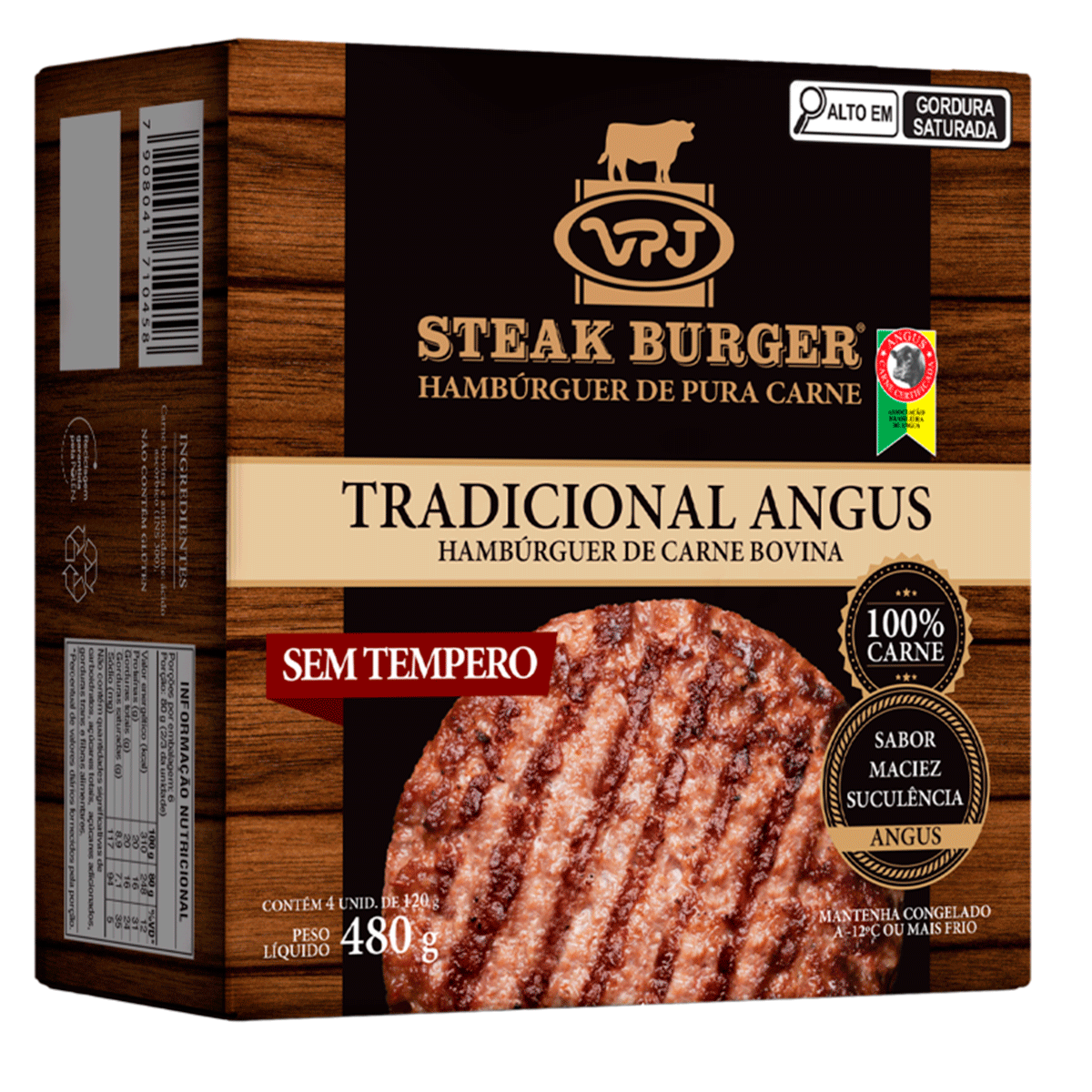 Hambúrguer Bovino VPJ Tradicional Angus Sem Tempero Congelado 480g
