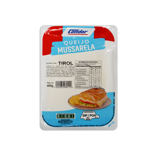 Queijo Tirol Condor 400g - Mussarela - Fatiado