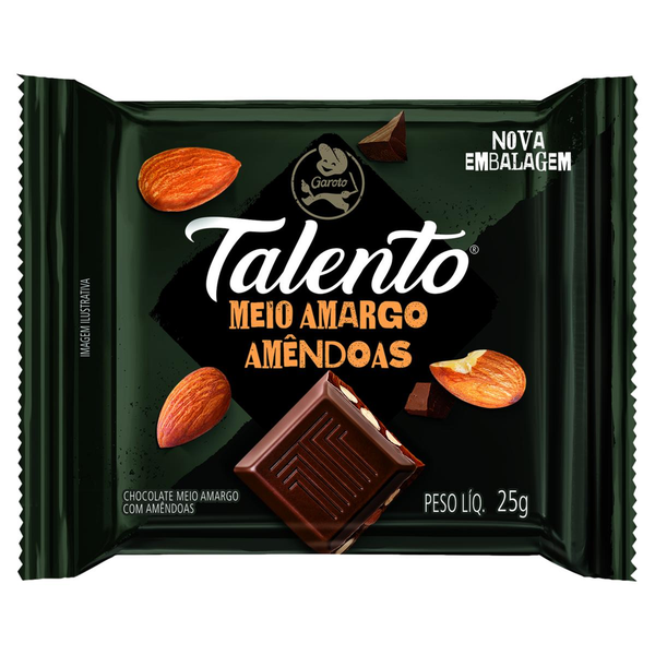Chocolate Talento Garoto 25g - Meio Amargo - Amêndoas