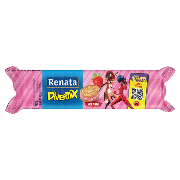 Biscoito Recheado Renata 112g - Divertix - Morango