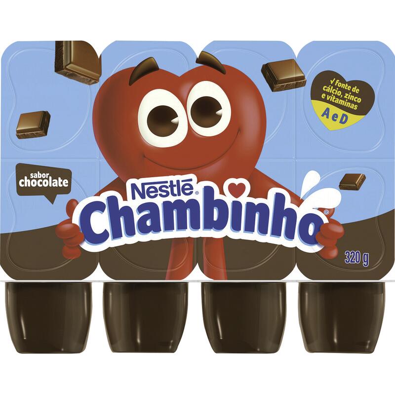 Sobremesa Láctea Chocolate Chambinho Bandeja 320g 8 Unidades