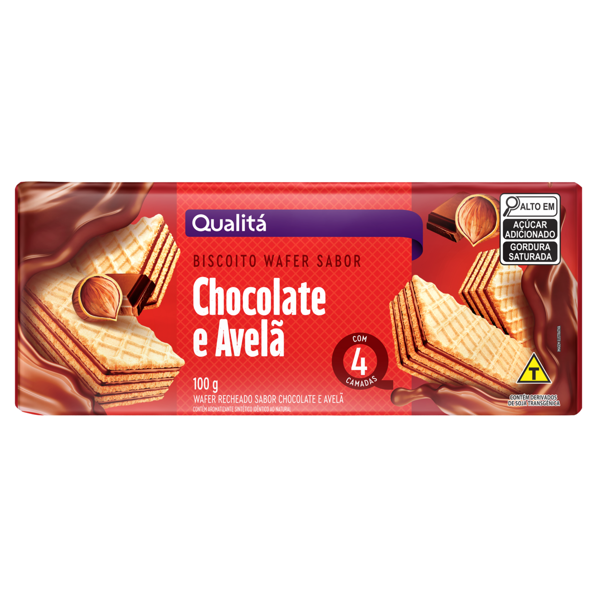 Biscoito Wafer Recheio Chocolate e Avelã Qualitá Pacote 100g