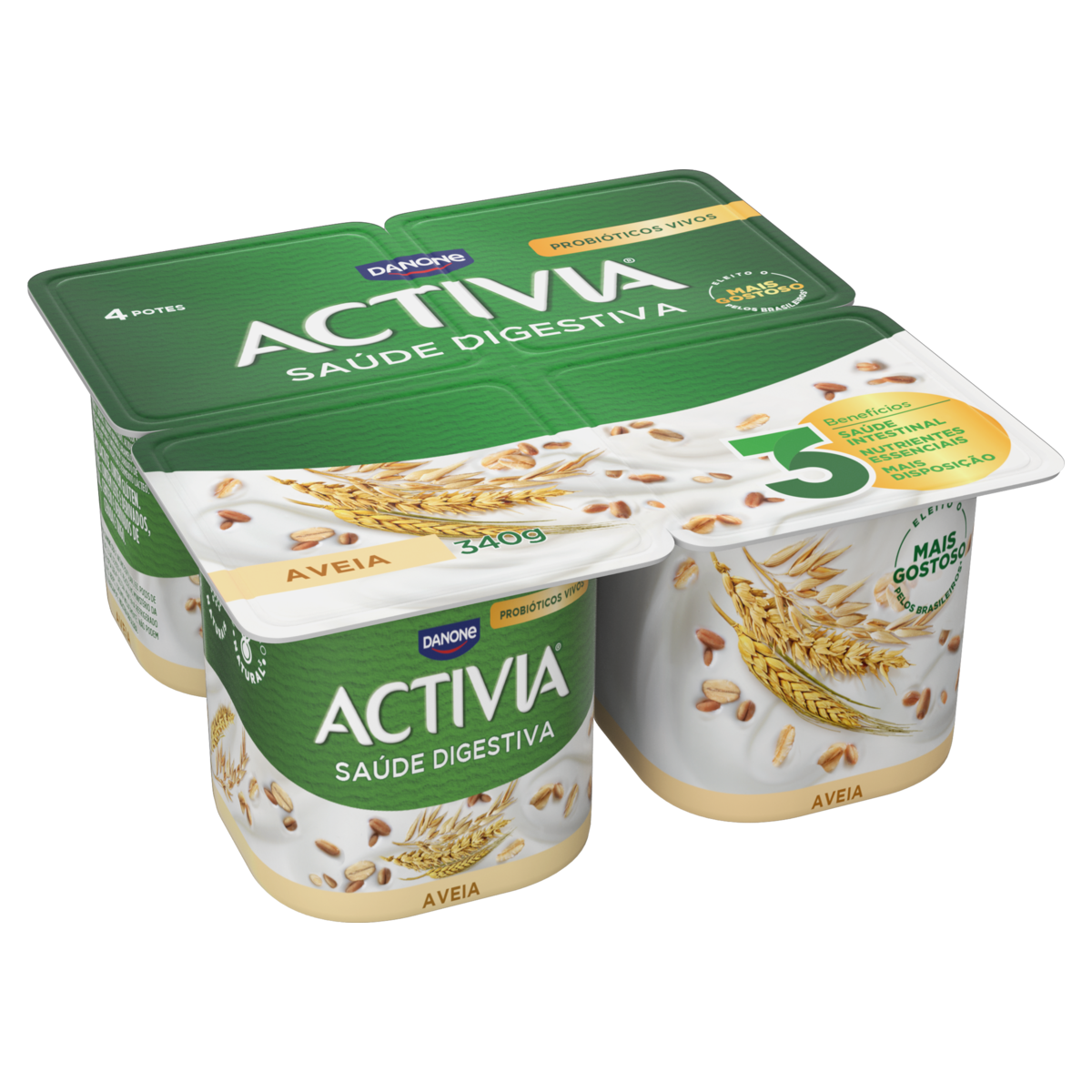 Leite Fermentado Integral Aveia Activia Bandeja 340g 4 Unidades