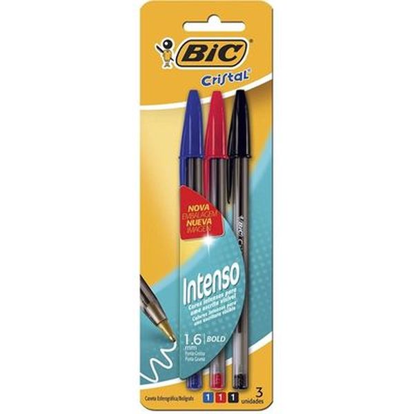 Caneta Esferográfica Bic Cristal Bold Tam. 1,6mm - Com 3 Canetas