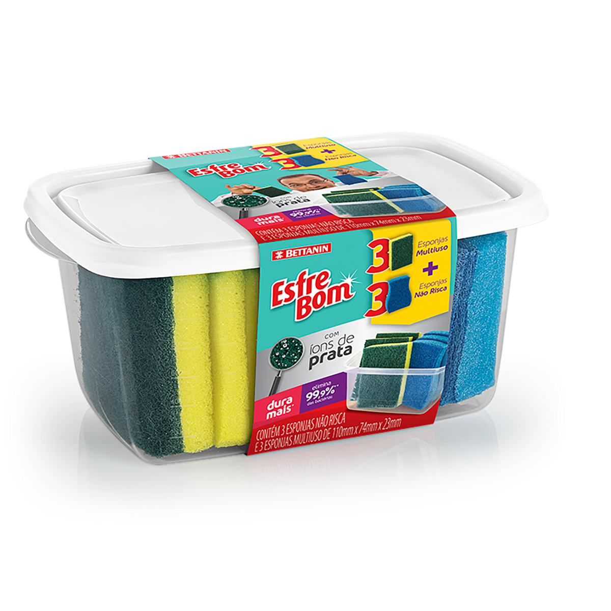 Kit Esponja Multiuso + Não Risca Esfrebom 6 Unidades