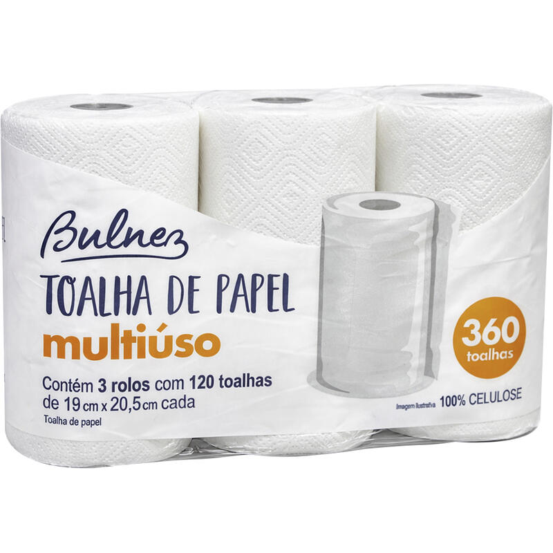 Toalha de Papel Bulnez 360 folhas 3 rolos