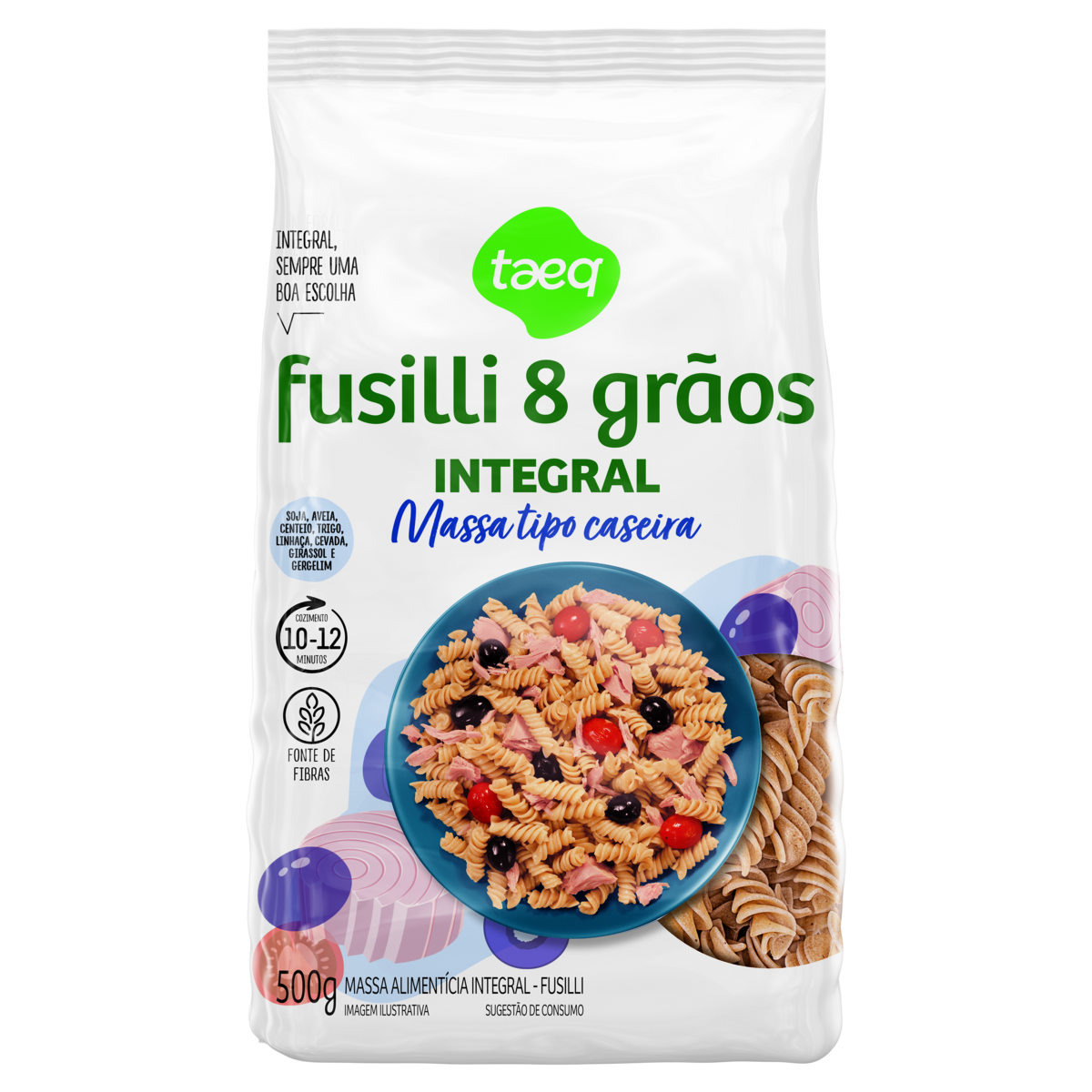 Macarrão Integral Fusilli 8 Grãos TAEQ Pacote 500g