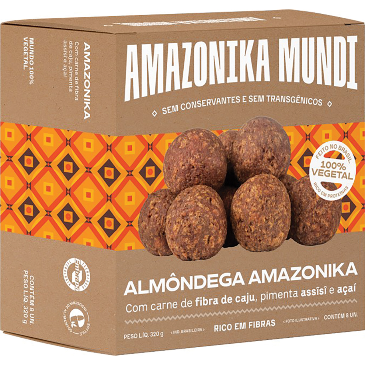 Almôndega de Fibra de Caju Amazonika Mundi Caixa 320g 8 Unidades