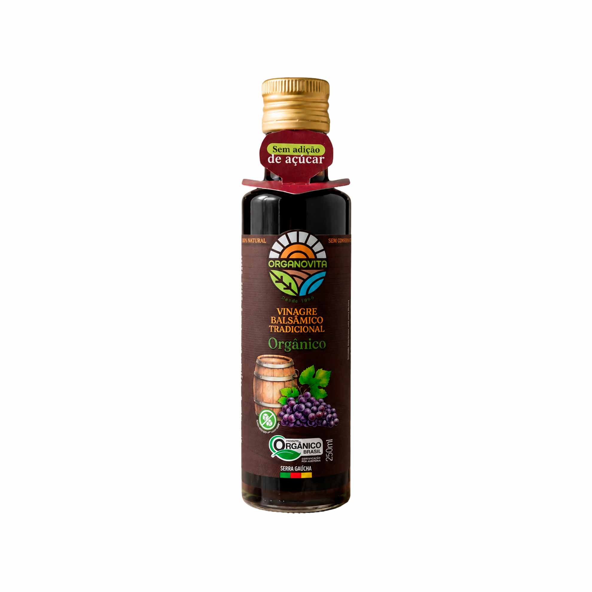 Vinagre Balsâmico Tradicional Orgânico sem Adição de Açúcar Organovita 250ml