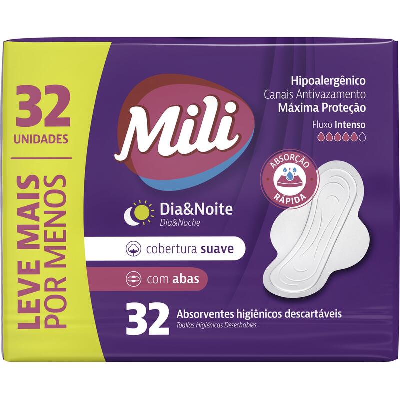 Absorvente Dia e Noite Mili Suave com Abas 32 un