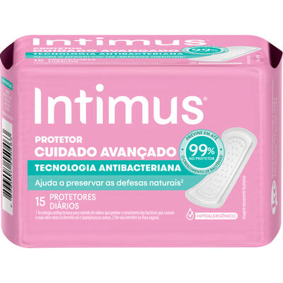 Protetor Diário INTIMUS Tecnologia Antibacteriana sem Abas 15 Unidades