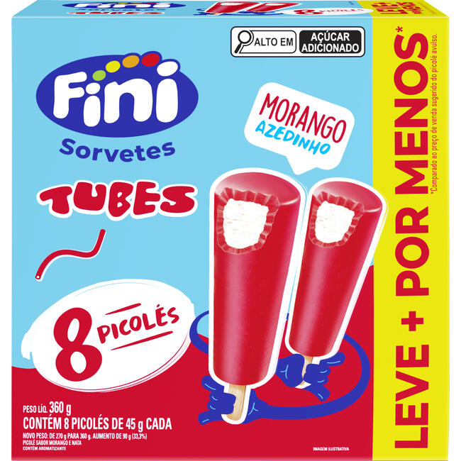 Picolé FINI TUBES Morango Azedinho 360g