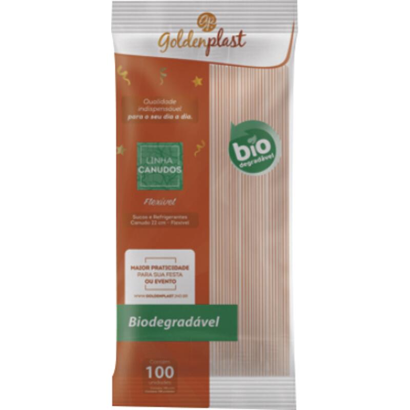 Canudo Plástico Goldenplast Biodegradável 100 un