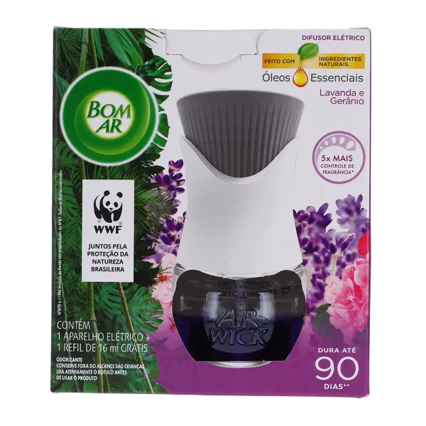 Purificador de Ar Elétrico Bom Ar 16ml - Doces Dias de Lavanda - Aparelho - Grátis 1 Refil