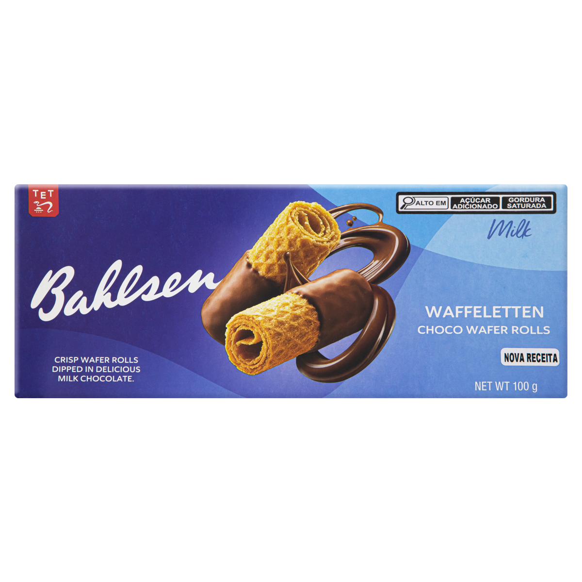 Rolinhos de Wafer Cobertura Chocolate ao Leite Bahlsen Caixa 100g