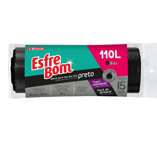 Saco Para Lixo Esfrebom Rolo Preto 110l C/15un