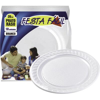Prato Descartável Festa Fácil 20cm Raso - Branco 10 un