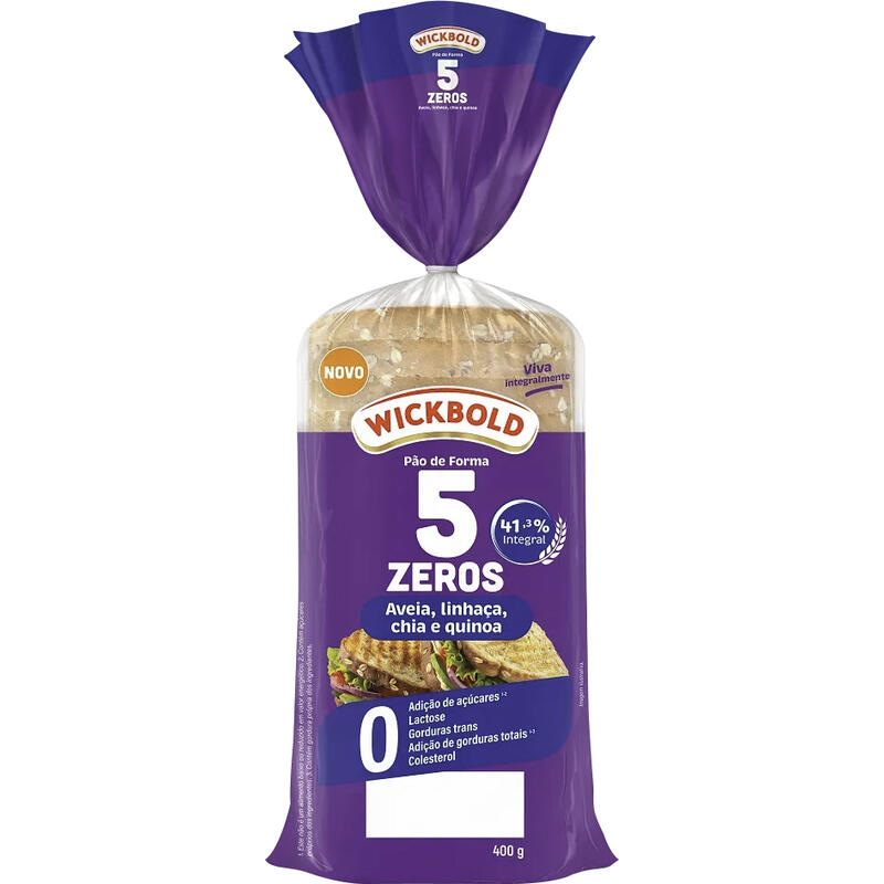 Pão de Forma WICKBOLD 5 Zeros Aveia, Linhaça, Chia e Quinoa Integral 400g