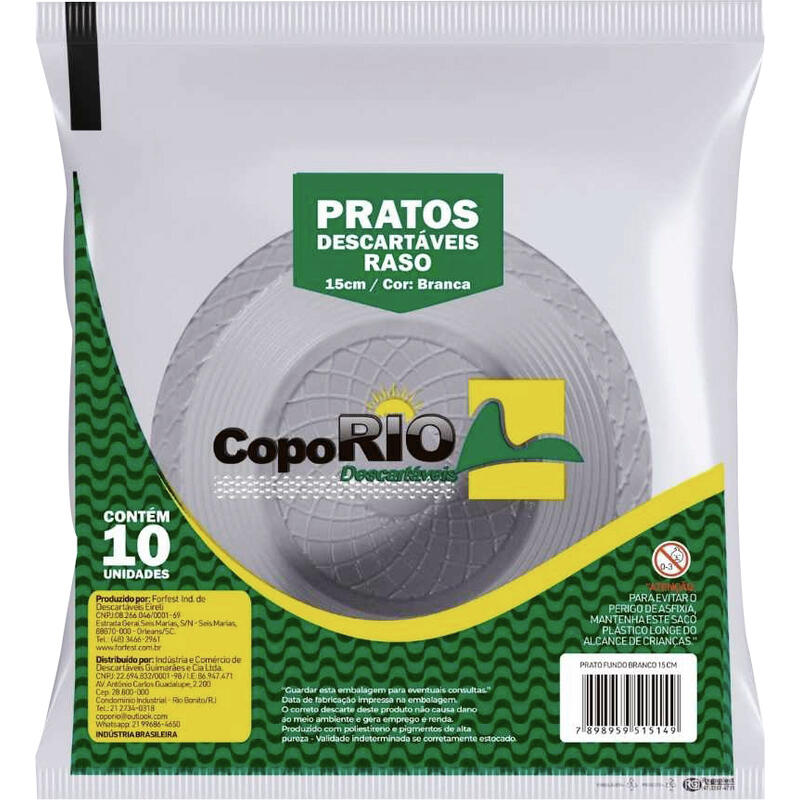 Prato Descartável Coporio 15cm Raso Branco 10 un