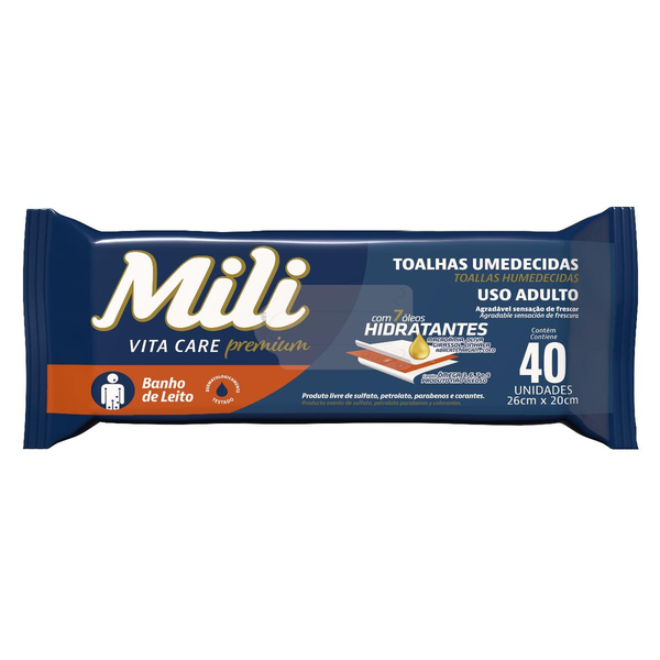Toalha Umedecida Mili Vita Adulto - Com 40 Toalhas