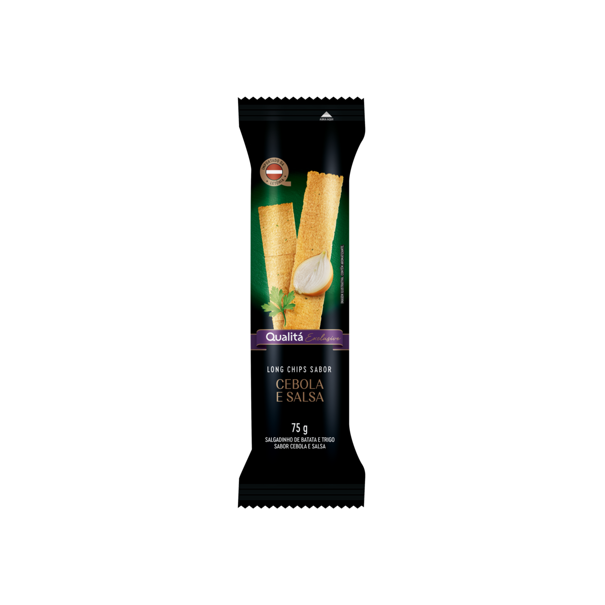 Salgadinho de Batata e Trigo Long Chips Cebola e Salsa Qualitá Exclusive Pacote 75g