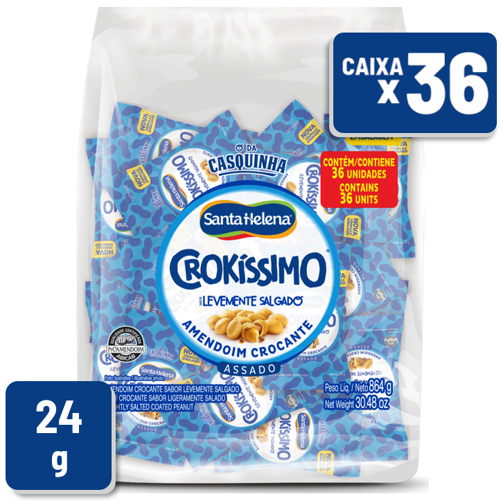 Amendoim Crokíssimo Crocante Levemente Salgado Pacote 24g Fardo c/ 36 Un