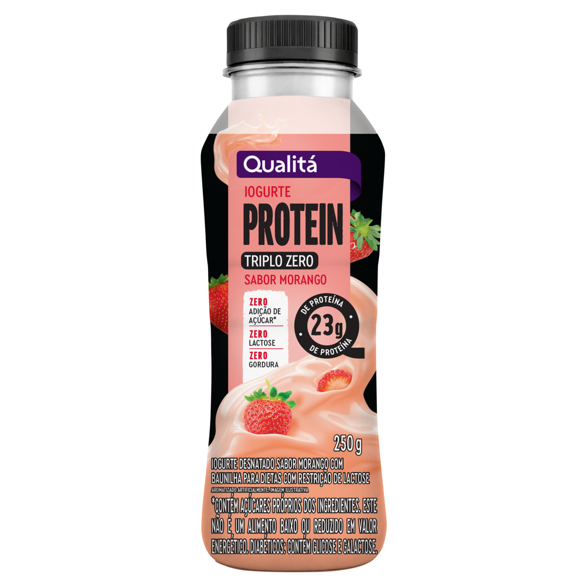 Iogurte Desnatado Morango Zero Lactose Protein Triplo Zero Frasco Qualitá 250g