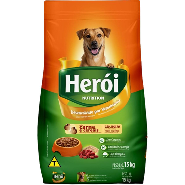Ração Herói 15kg - Adulto - Carne e Cereais