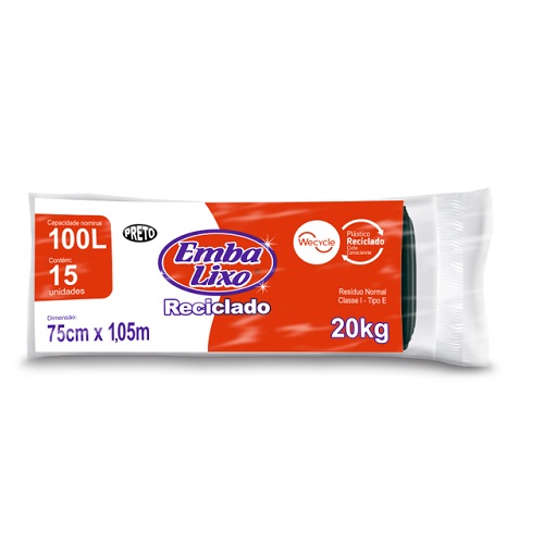 Saco Para Lixo Embalixo Rolo Pt Reciclad 100l C/15un