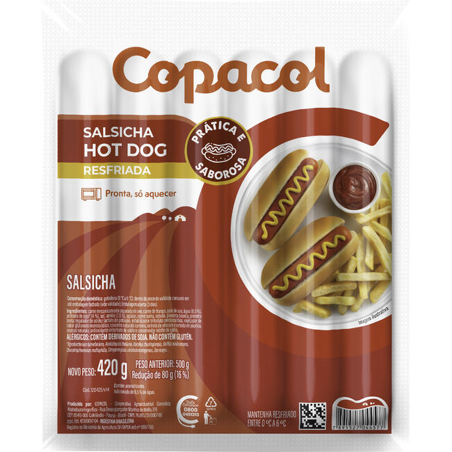 Salsicha Hot Dog Copacol Resfriada 420g