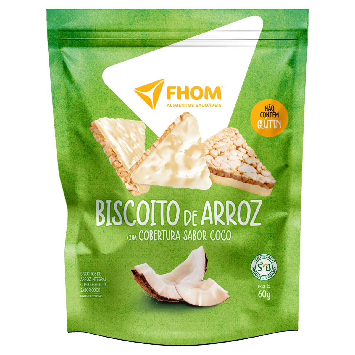 Biscoito de Arroz Integral Cobertura Coco Fhom Pouch 60g