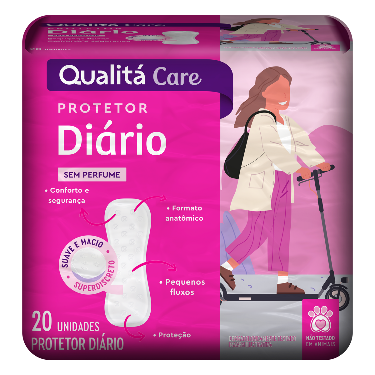 Protetor Diário Sem Abas Macia e Suave Qualitá Care Pacote 20 Unidades