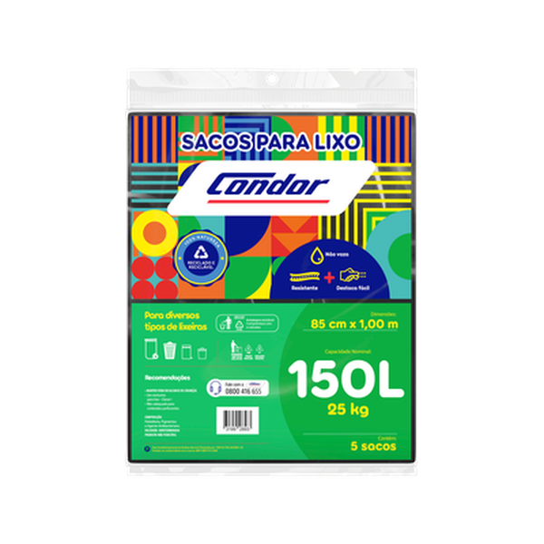 Saco para Lixo Condor 150 Litros - Almofadado - Com 5 Sacos