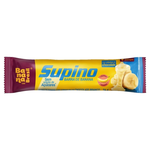 Barra De Frutas Supino Banana Com Cobertura Chocolate Branco Zero Adição De Açúcar 24g