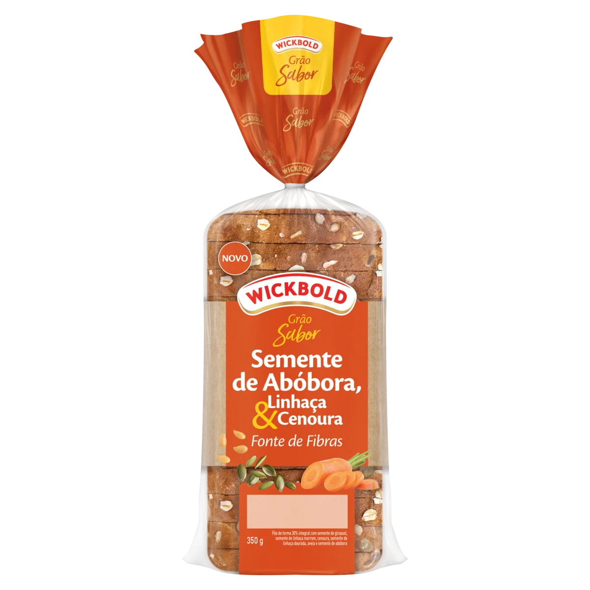 Pão de Forma Integral Semente de Abóbora, Linhaça & Cenoura Wickbold Grão Sabor Pacote 350g
